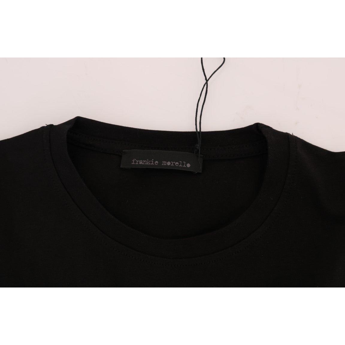 Frankie Morello Chic Black Crewneck Tee with 'RIDERS' Motif Frankie Morello