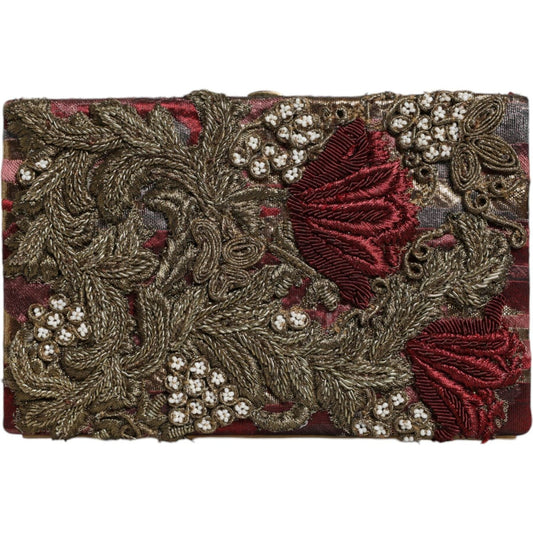 Dolce & Gabbana Maroon Gold Floral Jacquard Gold Frame Clutch Evening Purse Bag Dolce & Gabbana