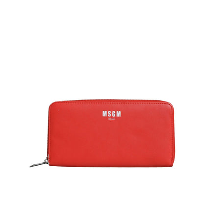 MSGM Red Leather Continental Zip Around Card Holder Bifold Clutch Wallet