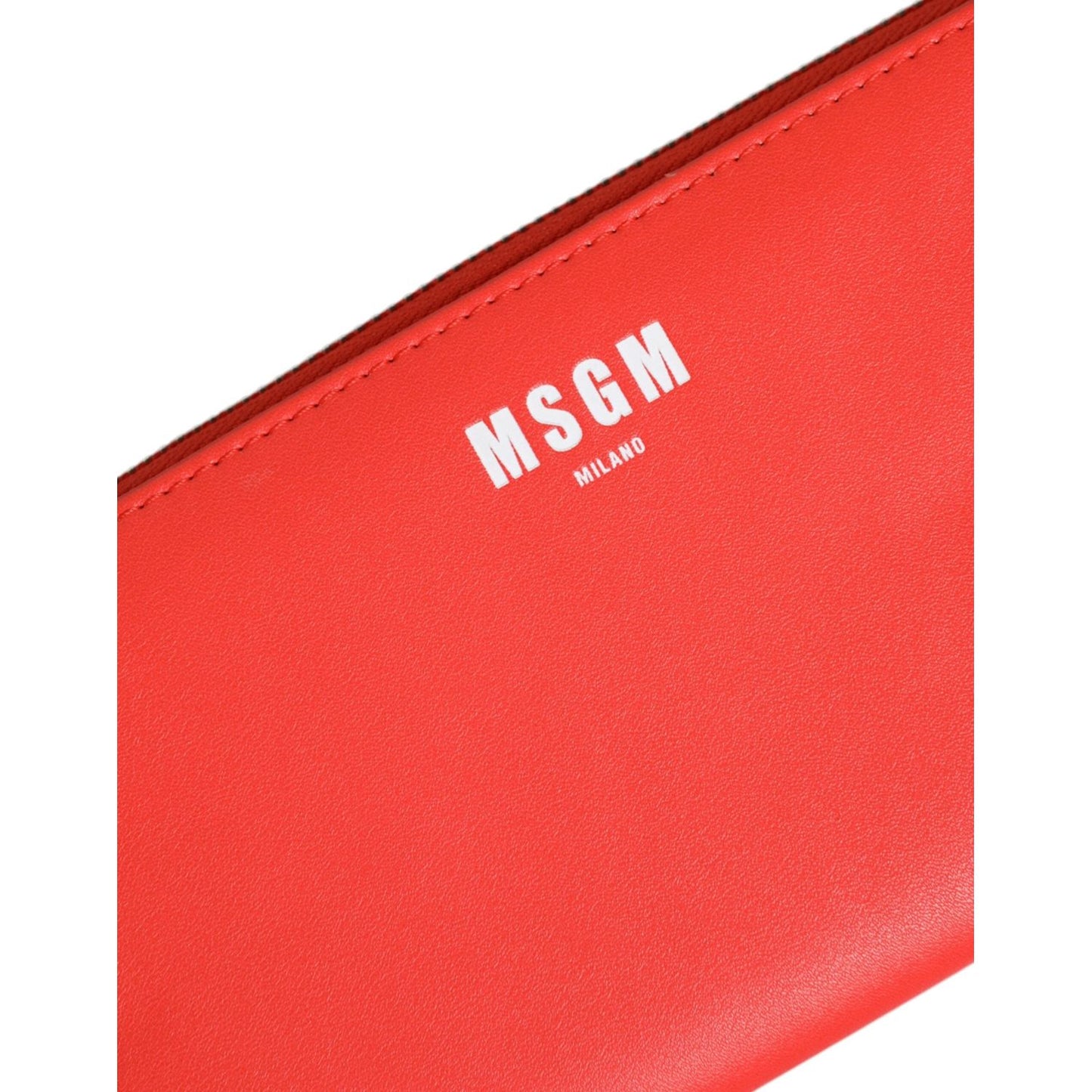 MSGM Red Leather Continental Zip Around Card Holder Bifold Clutch Wallet MSGM