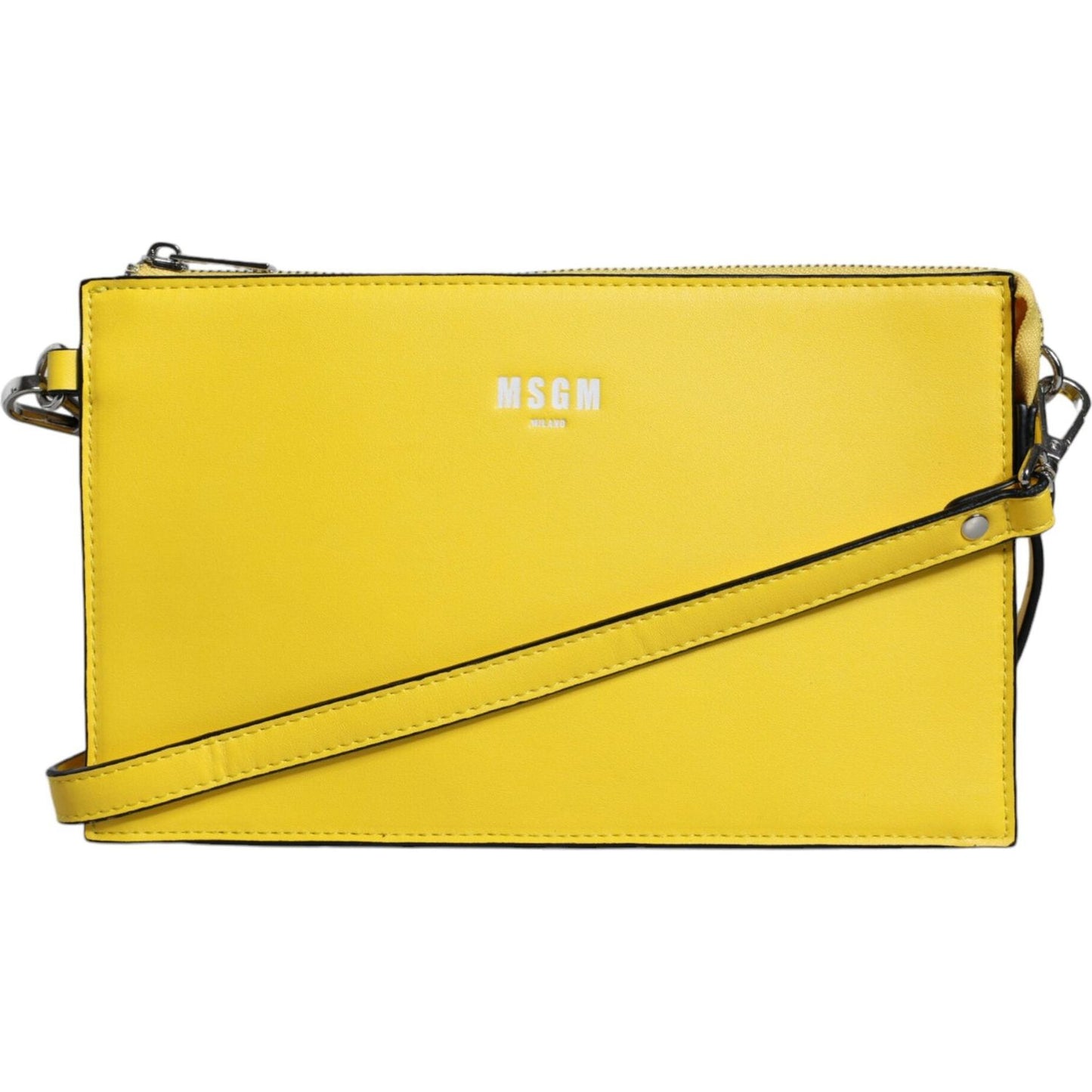 MSGM Yellow Leather Logo Crossbody Sling Shoulder Bag MSGM