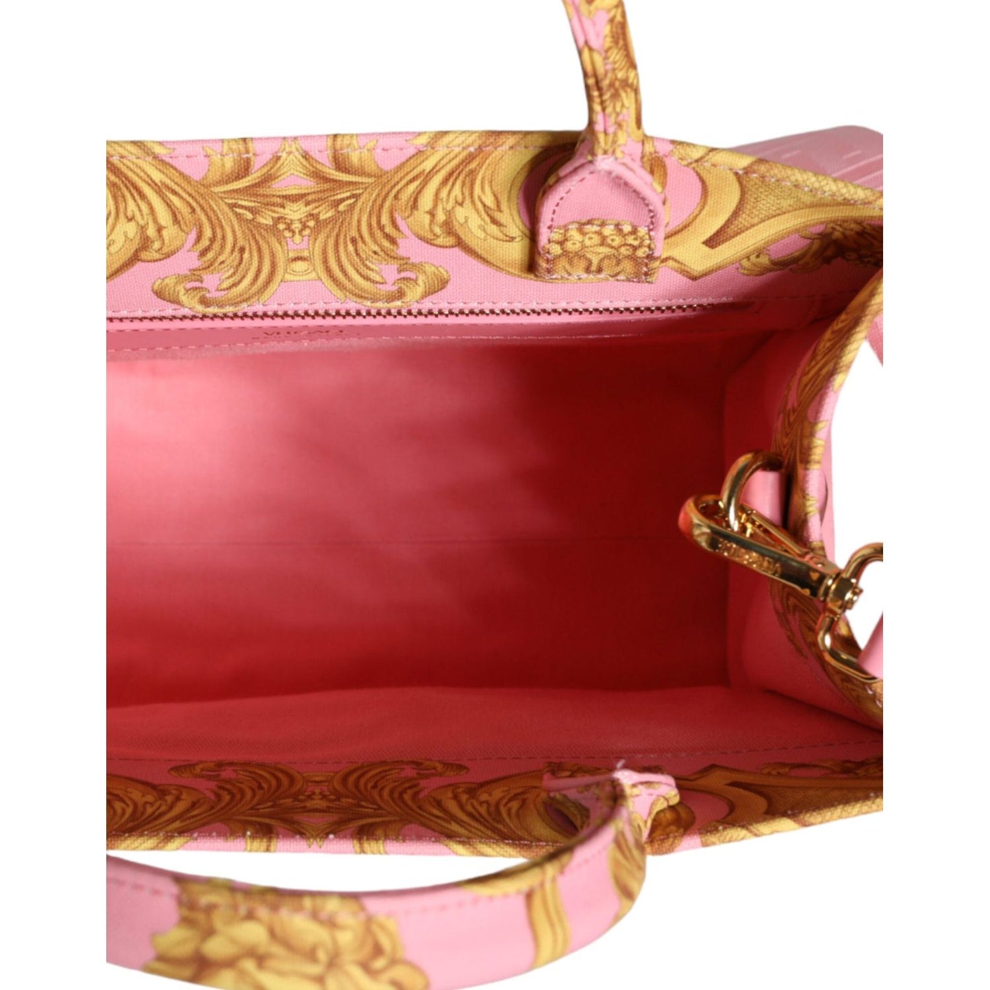 Versace Pink Yellow Baroque Fabric Leather Shopping Tote Bag Versace