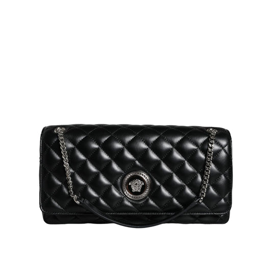 Versace Black Quilted Lambskin Leather Crossbody Shoulder Bag Versace