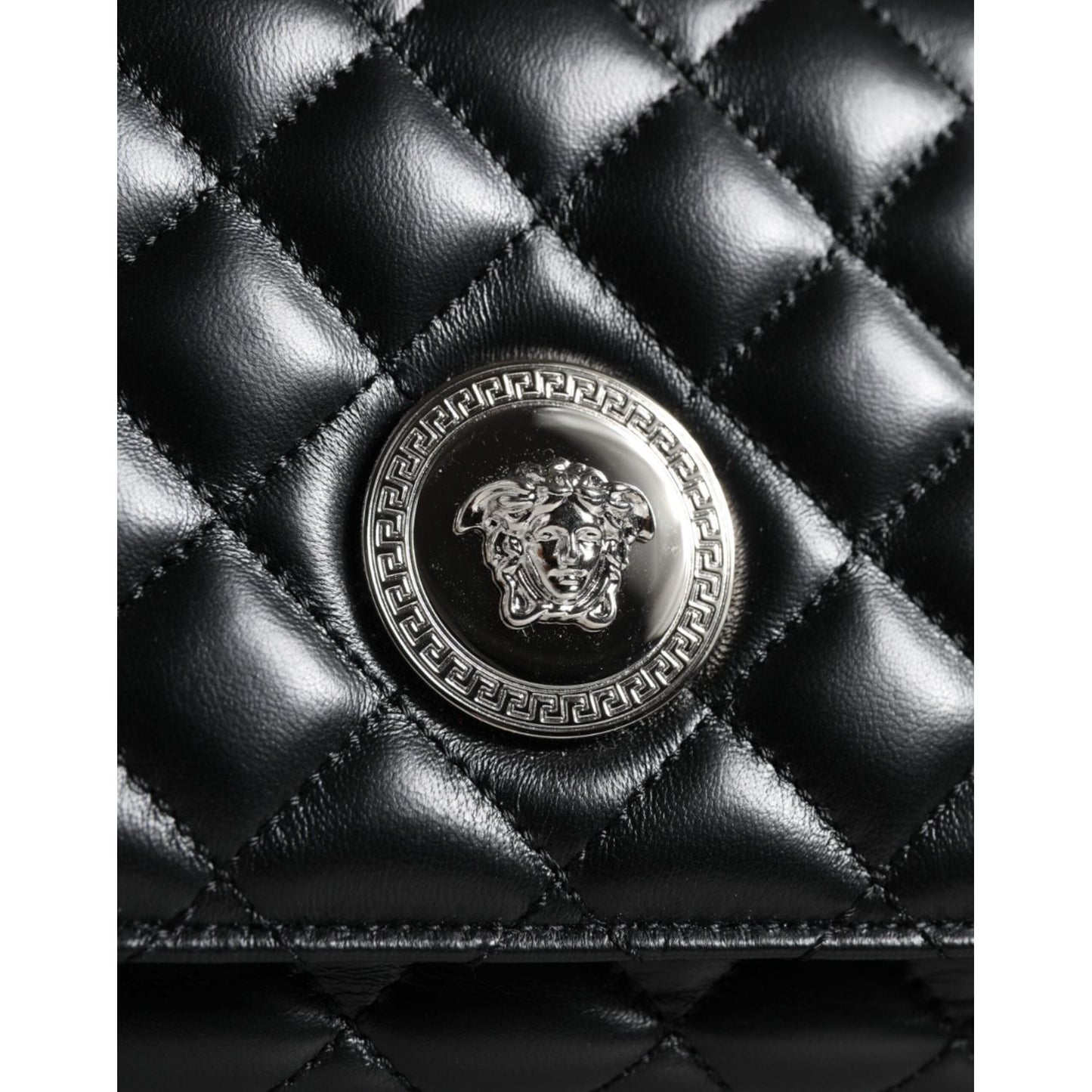 Versace Black Quilted Lambskin Leather Crossbody Shoulder Bag Versace