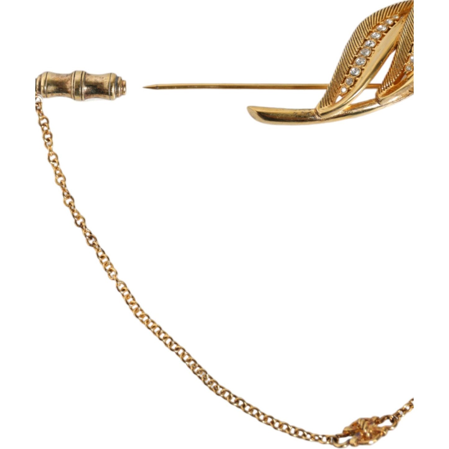 Dolce & Gabbana Gold Tone 925 Sterling Silver Leaf Crystal Chain Brooch Dolce & Gabbana