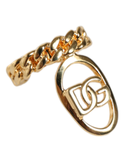 Dolce & Gabbana Gold Plated Open DG Logo Curb Chain Ring Dolce & Gabbana