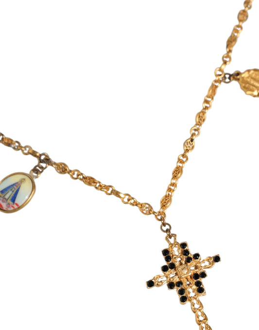 Dolce & Gabbana Gold Tone Brass Chain Religious Cross Pendant Necklace Dolce & Gabbana