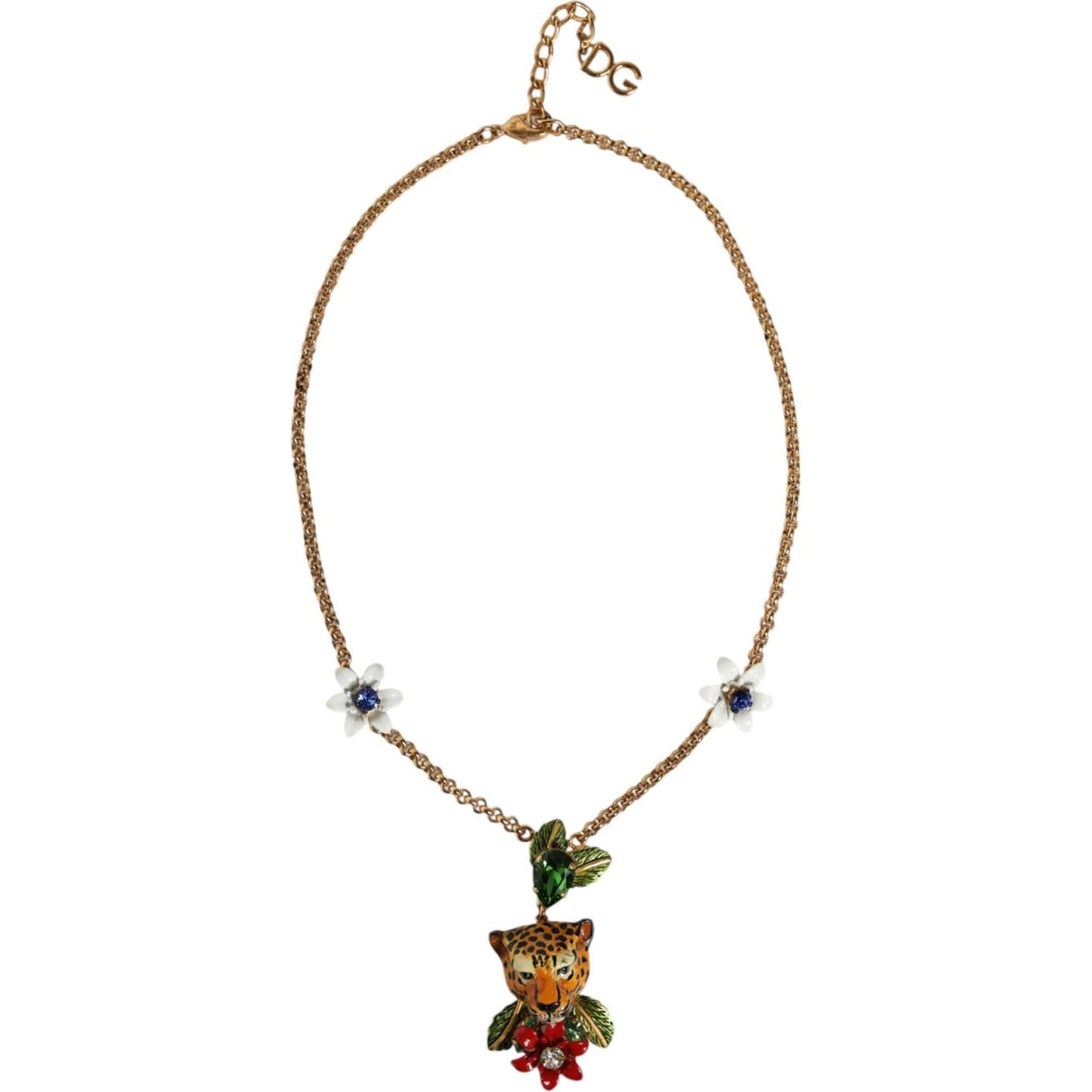 Dolce & Gabbana Gold Brass Leopard Flower Embellished Statement Necklace Dolce & Gabbana