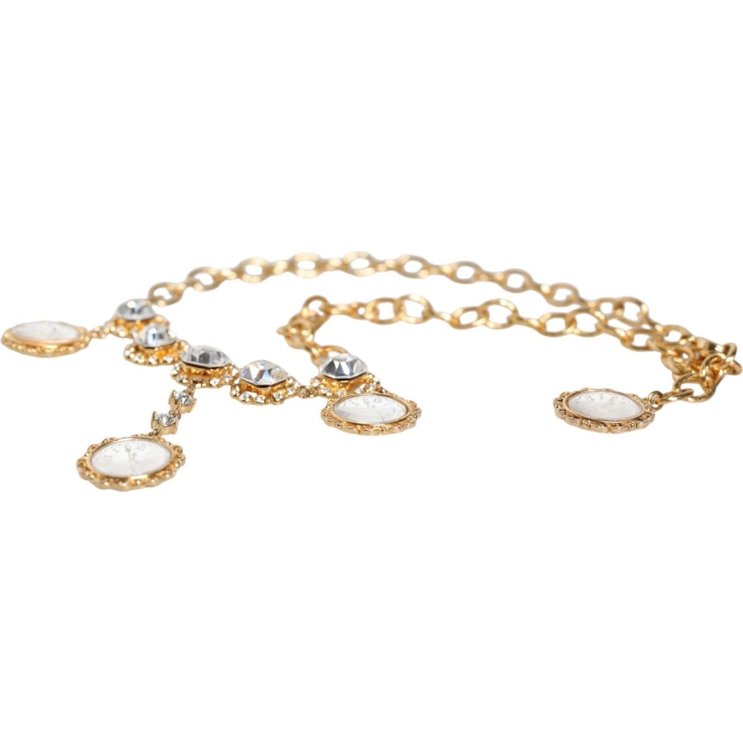 Dolce & Gabbana Gold Chain Brass Crystal Clock Statement Necklace Dolce & Gabbana