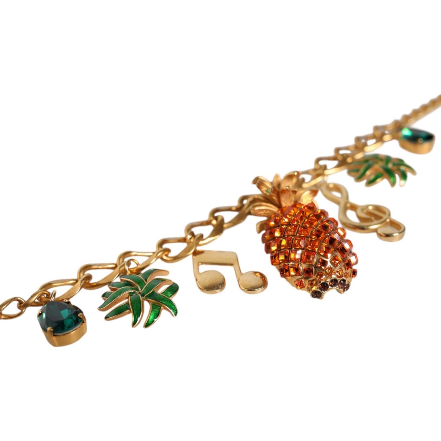 Dolce & Gabbana Gold Tone Brass Chain Pineapple Crystal Musical Necklace Dolce & Gabbana