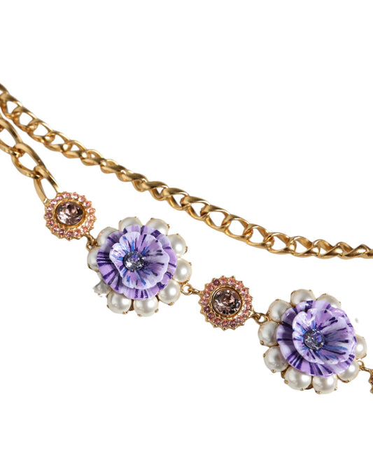 Dolce & Gabbana Gold Tone Floral Crystals Embellished Layered Necklace Dolce & Gabbana