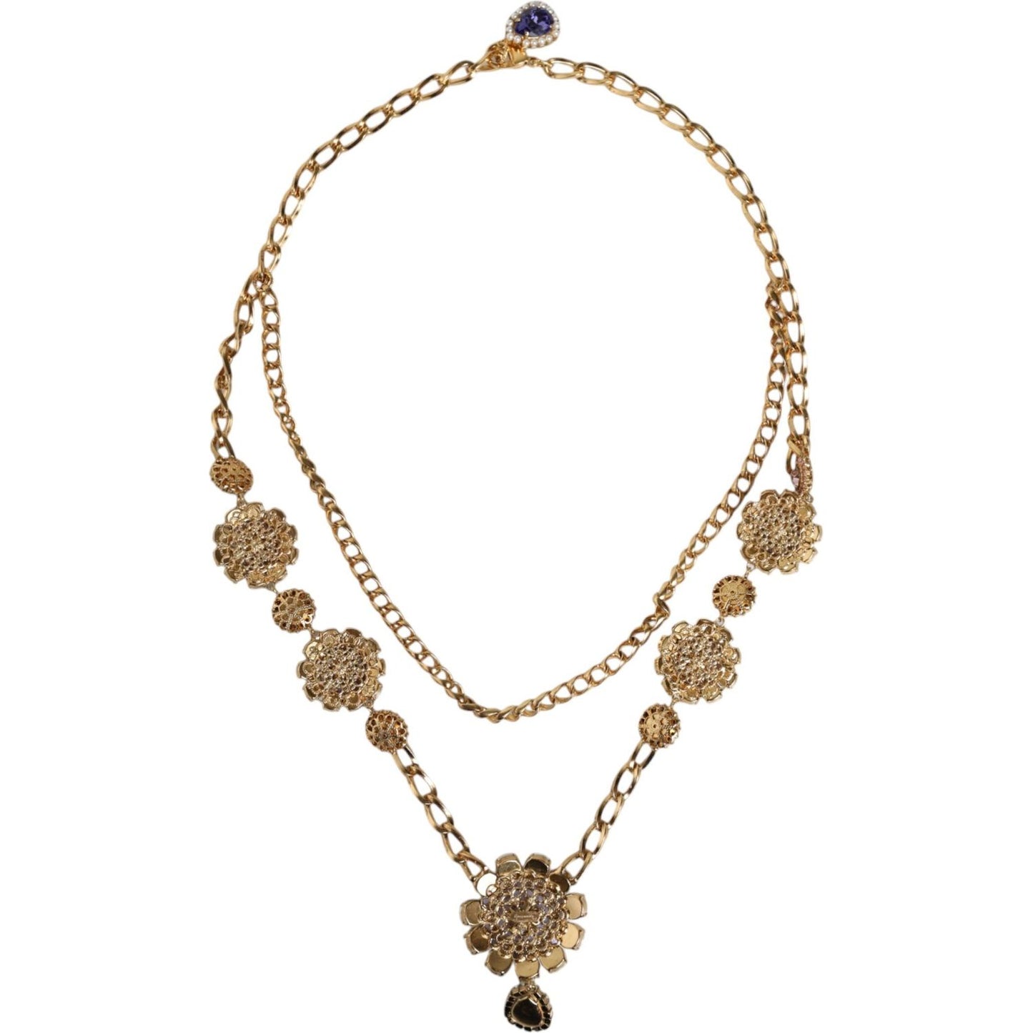 Dolce & Gabbana Gold Tone Floral Crystals Embellished Layered Necklace Dolce & Gabbana