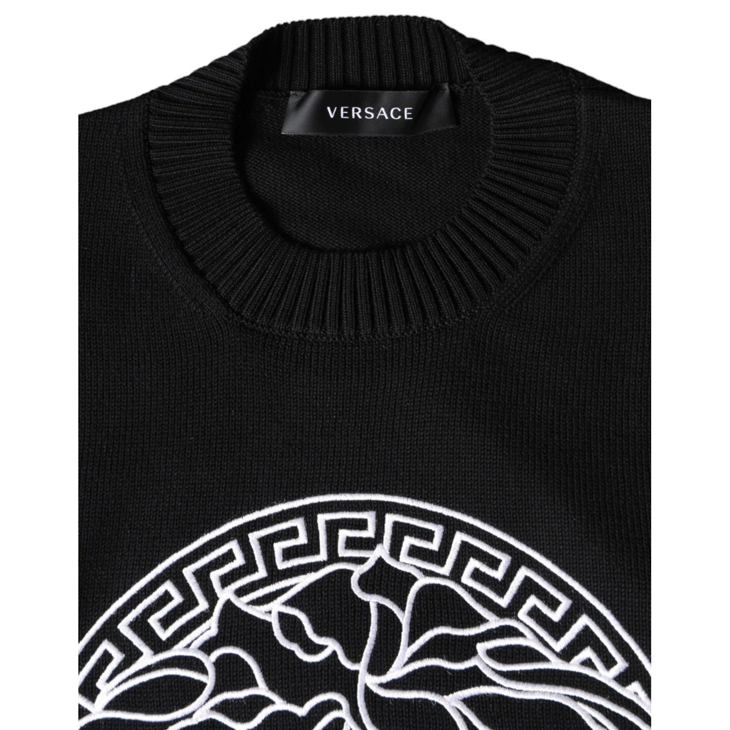 Versace Black Medusa Embroidery Crew Neck Pullover Sweater