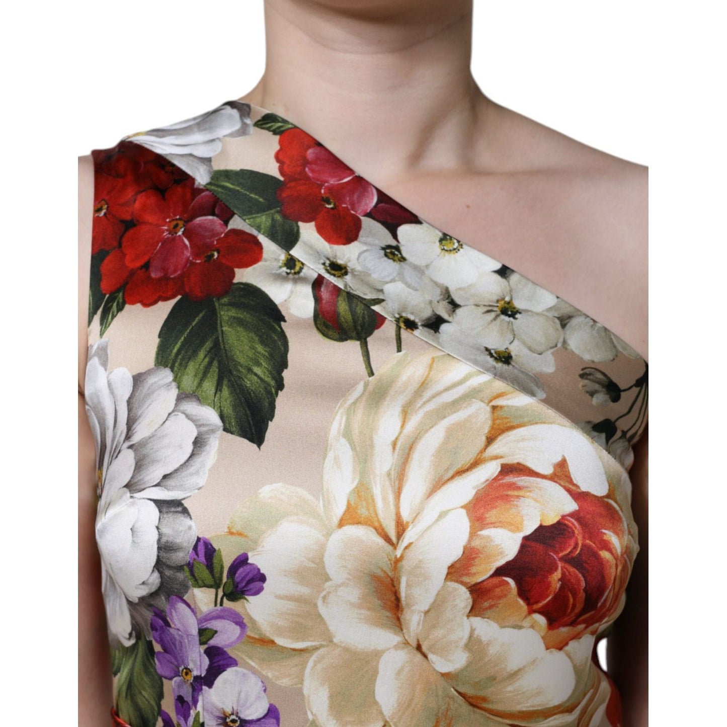 Dolce & Gabbana Multicolor Floral Silk Stretch One Shoulder Dress Dolce & Gabbana