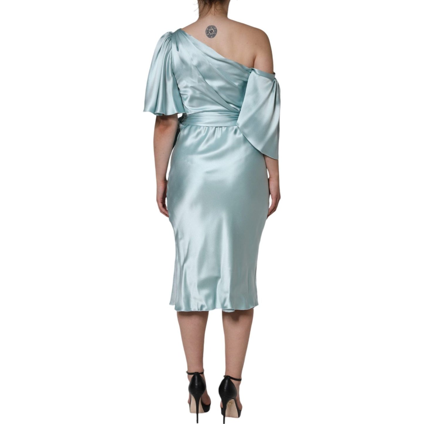 Dolce & Gabbana Mint Green Silk Fit Cut One Shoulder Dress Dolce & Gabbana