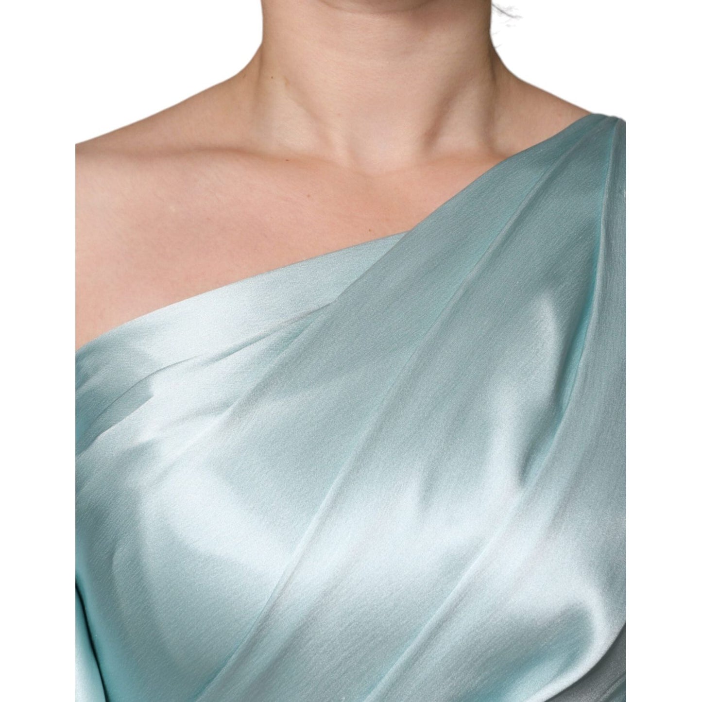 Dolce & Gabbana Mint Green Silk Fit Cut One Shoulder Dress Dolce & Gabbana