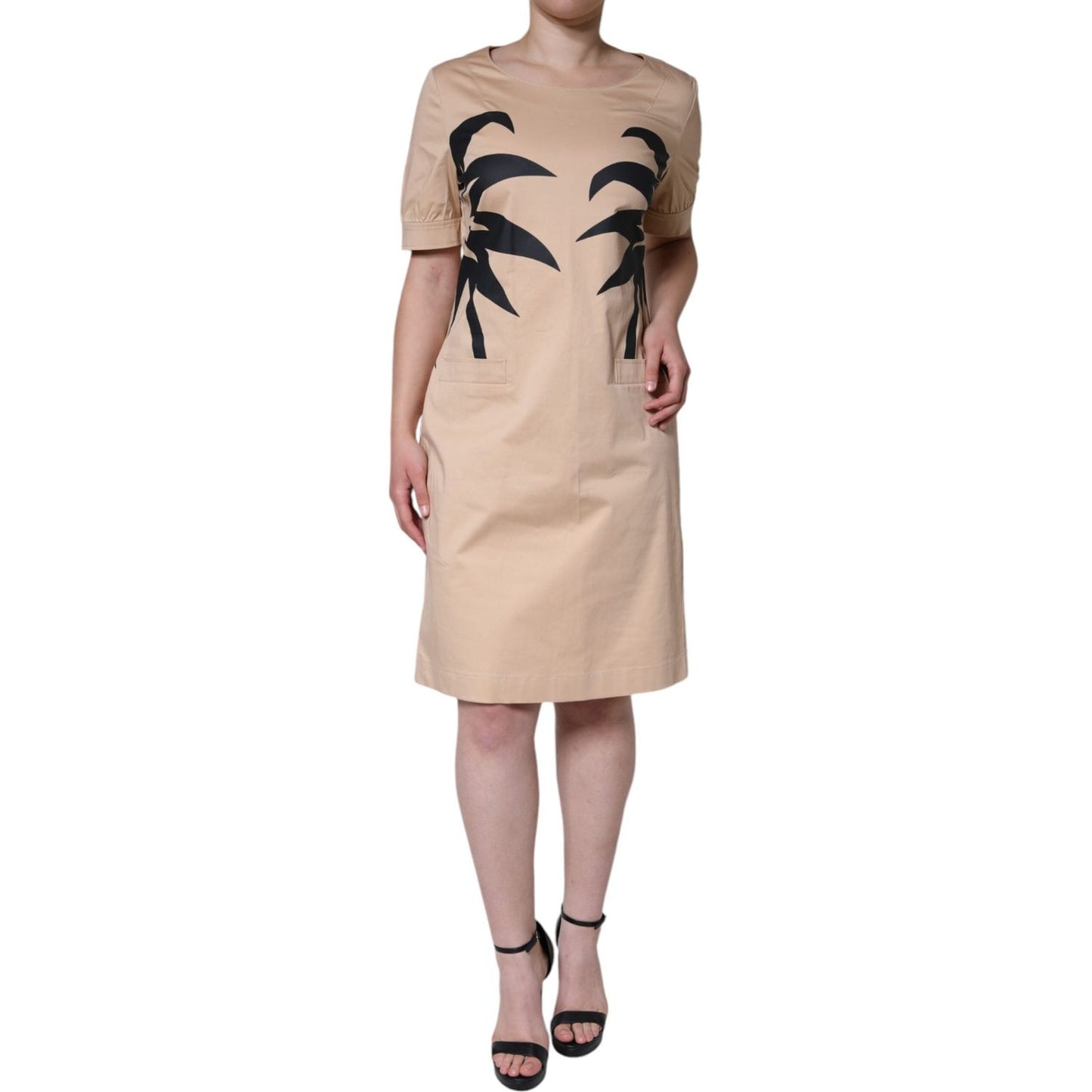 Moschino Beige Cotton Short Sleeve Knee Length Dress Moschino Rosy Brown
