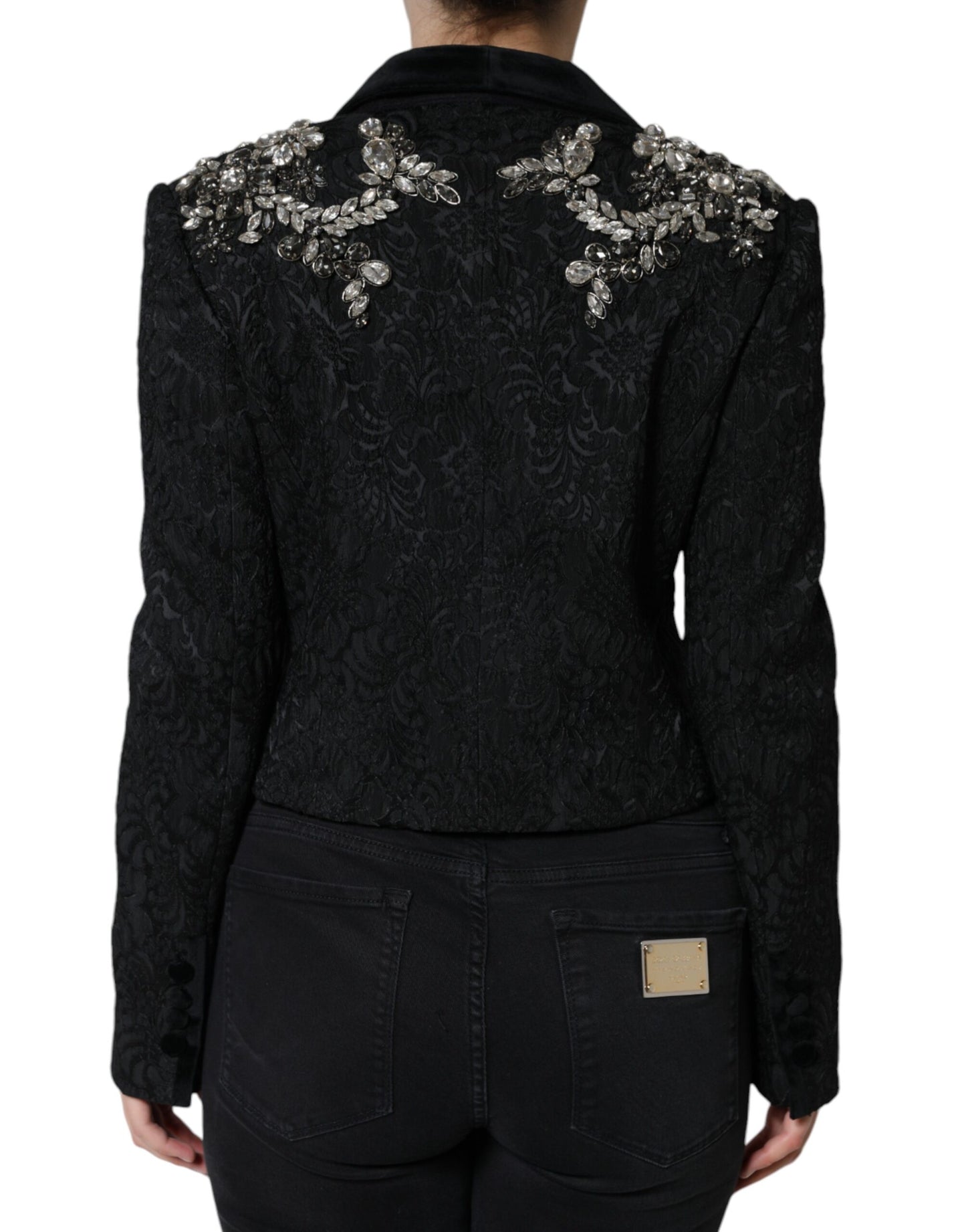 Dolce & Gabbana Black Jacquard Crystal Floral Jacket Blazer Dolce & Gabbana