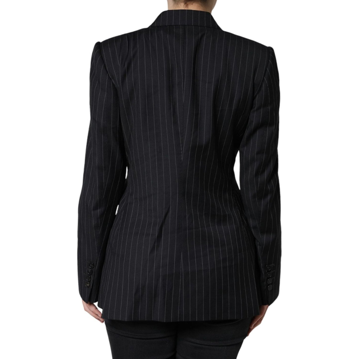 Dolce & Gabbana Black Striped Double Breasted Coat Jacket Dolce & Gabbana