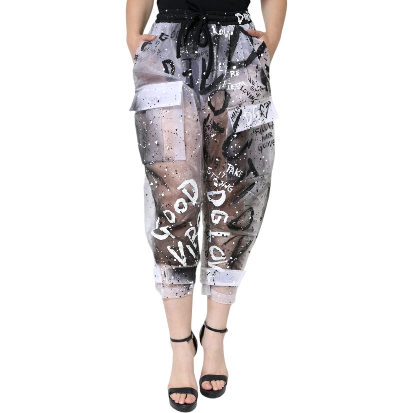 Dolce & Gabbana White See Through Logo Cropped Cargo Pants Dolce & Gabbana Gray