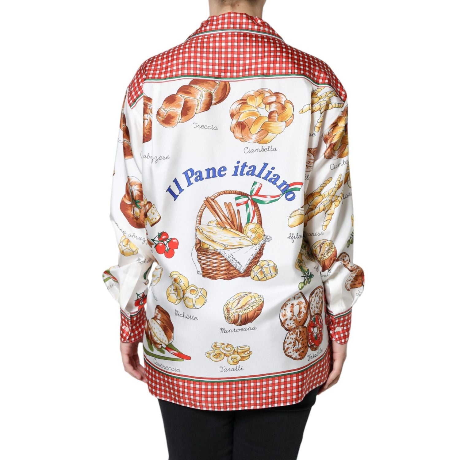 Dolce & Gabbana Multicolor Bread Print Collared Blouse Top