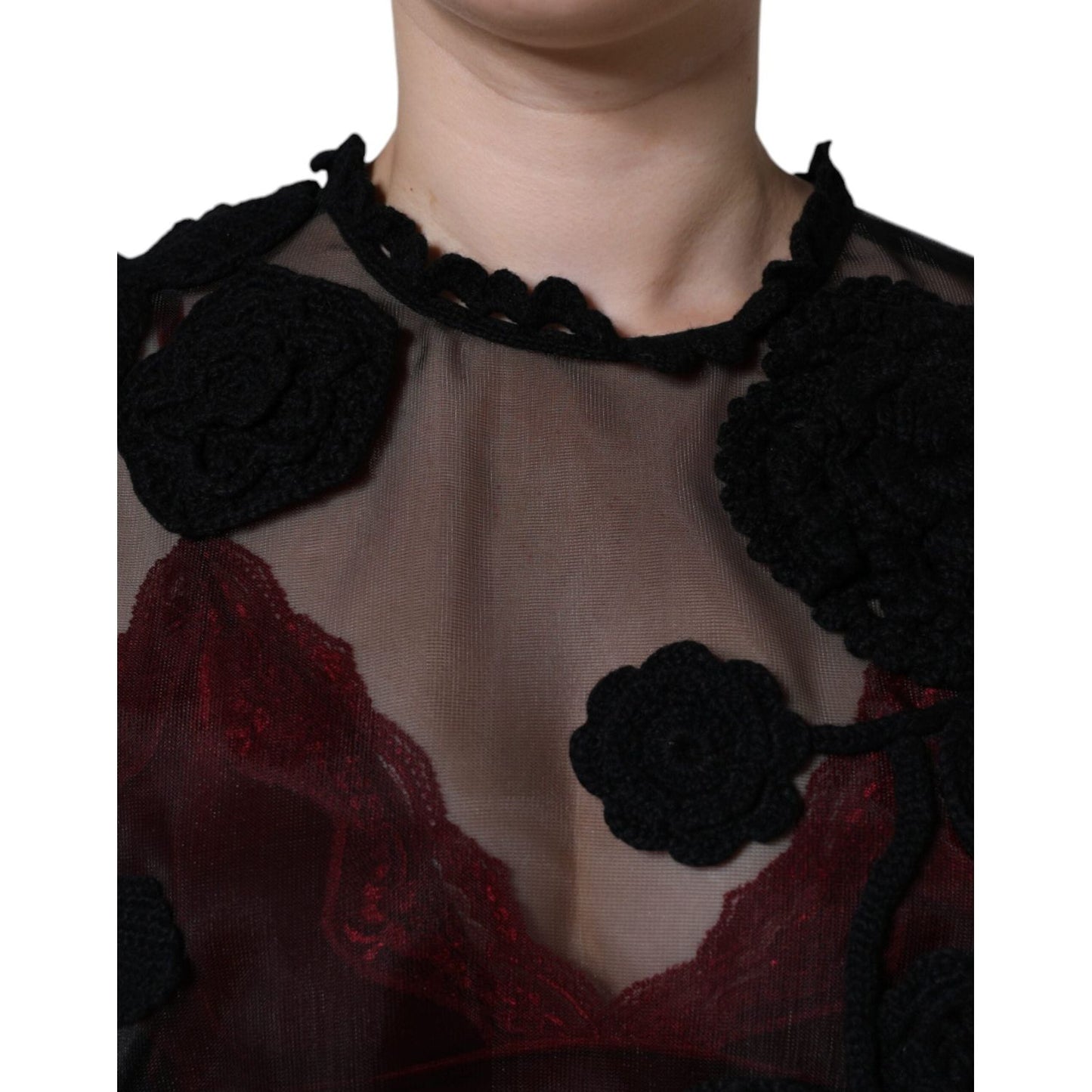 Dolce & Gabbana Black Nylon Mesh Transparent Floral Blouse Dolce & Gabbana