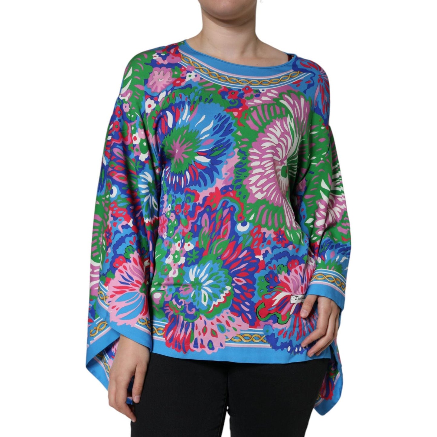 Dolce & Gabbana Multicolor Floral Charmeuse Kimono Sleeve Tunic Top Dolce & Gabbana