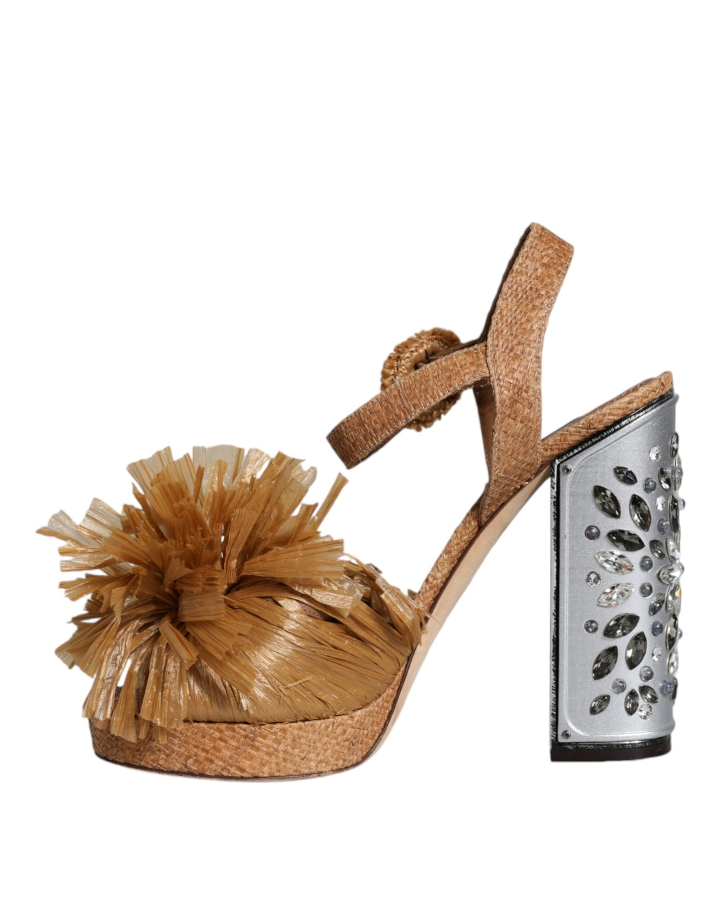 Dolce & Gabbana Brown Raffia Ankle Strap Crystal Sandals Shoes Dolce & Gabbana