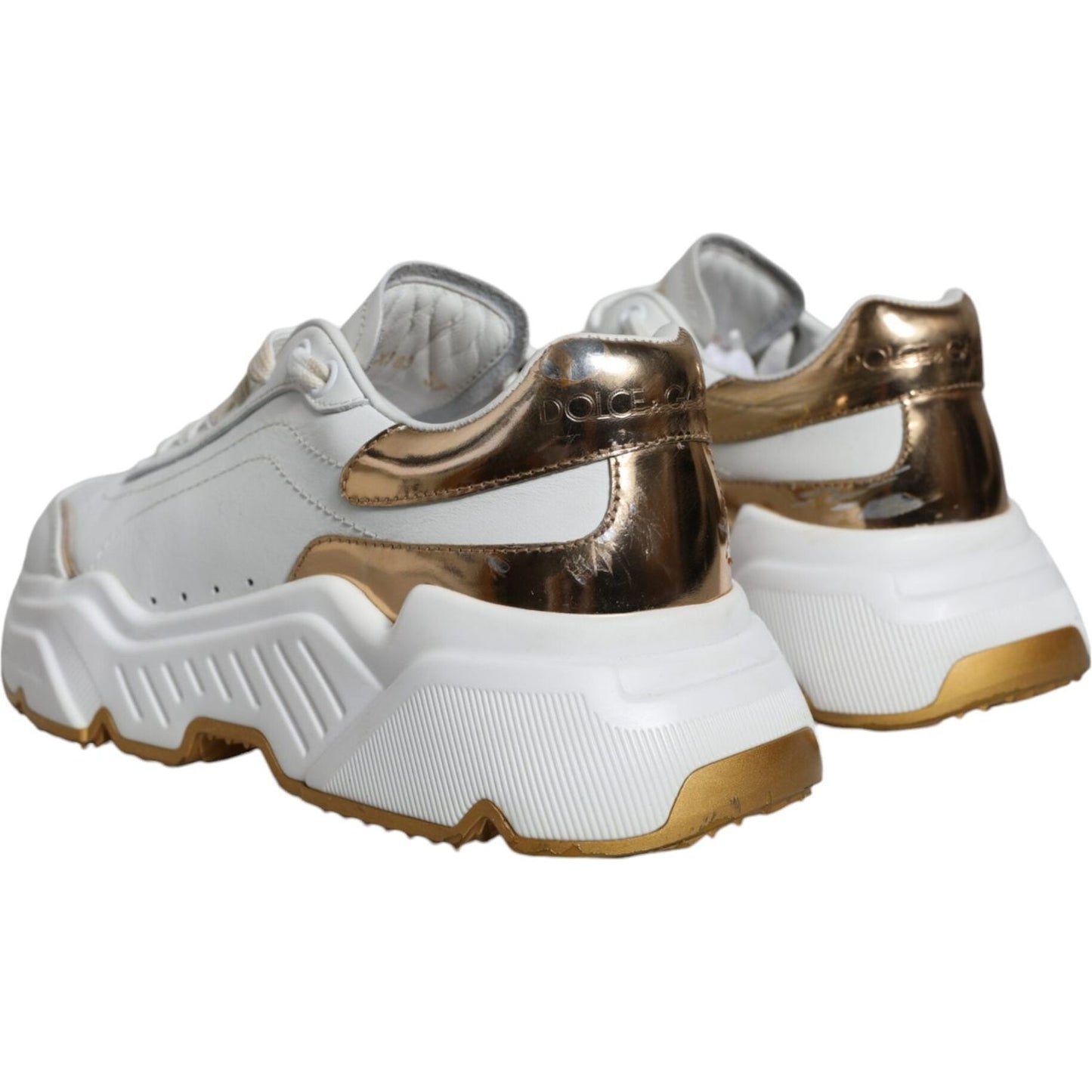 Dolce & Gabbana White Gold DAYMASTER Leather Sneakers Shoes Dolce & Gabbana