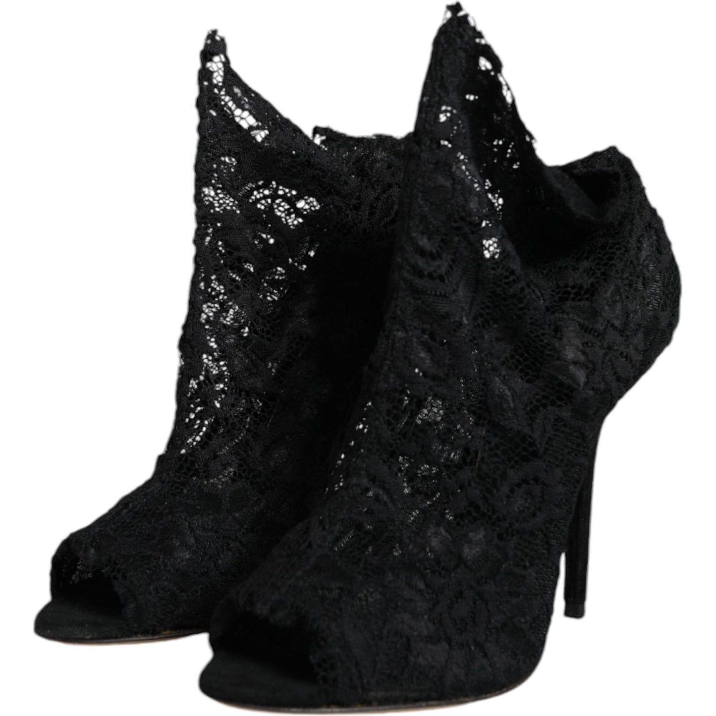 Dolce & Gabbana Black Stretch Taormina Lace Boots Shoes Dolce & Gabbana