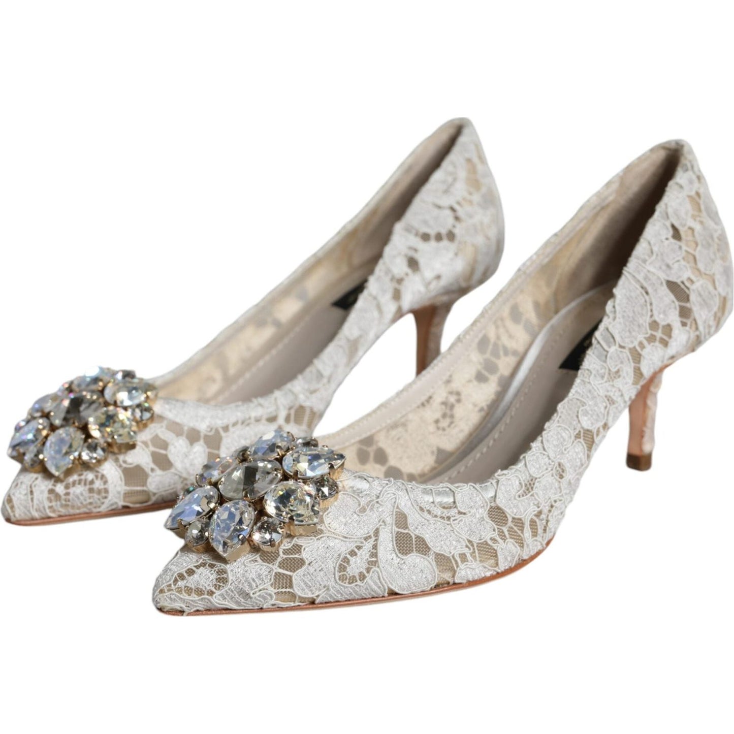 Dolce & Gabbana White Taormina Lace Crystal Heel Pumps Shoes Dolce & Gabbana