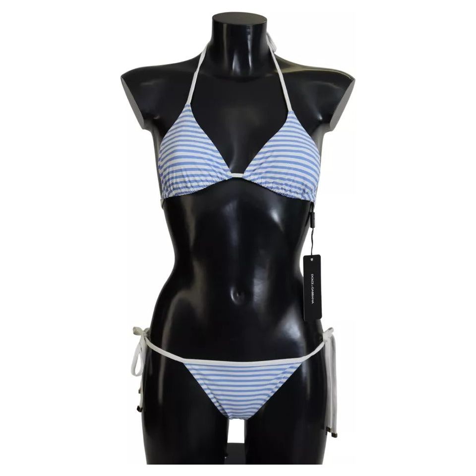 Dolce & Gabbana White Blue Stripes Bikini Top Bottom Beachwear Swimwear Dolce & Gabbana