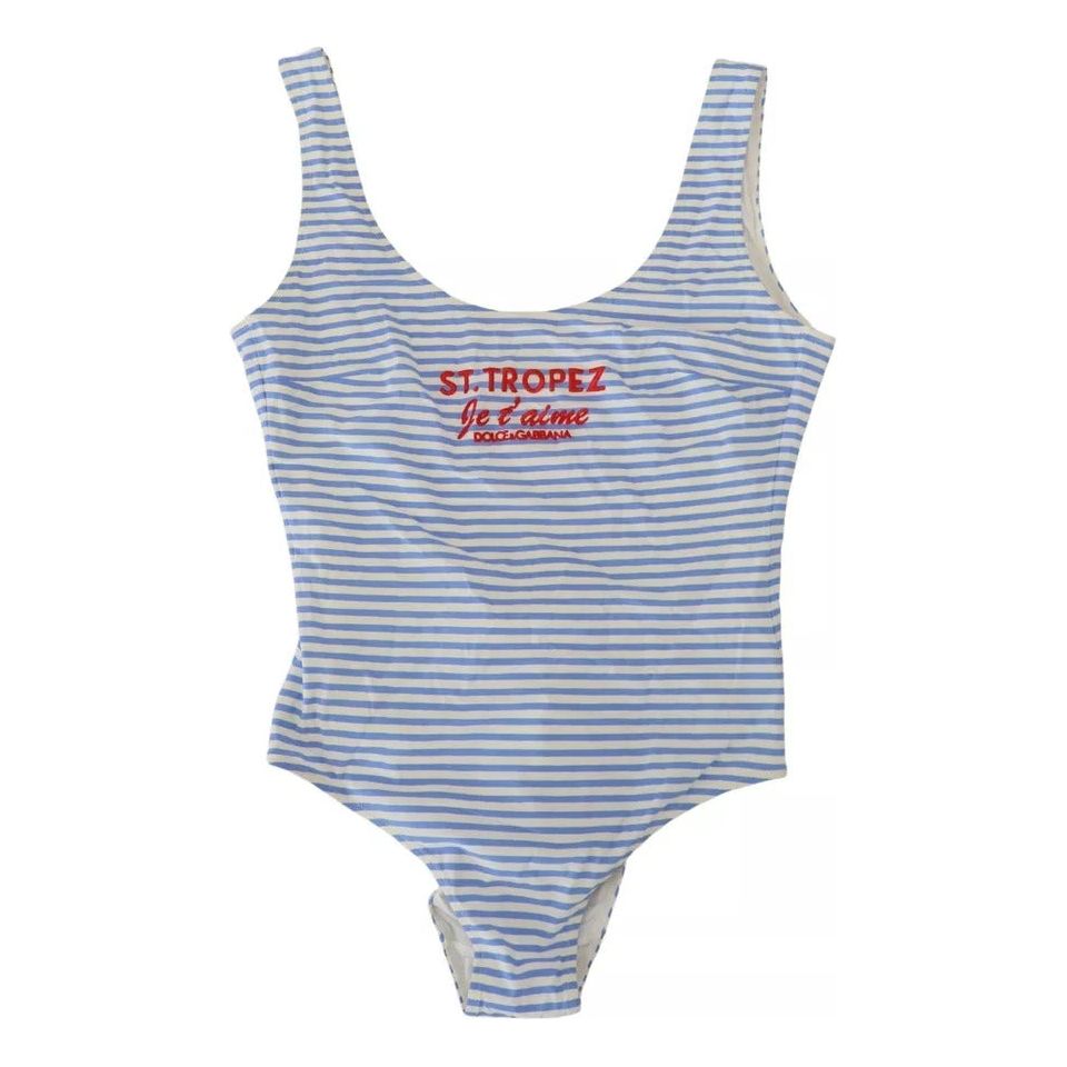 Dolce & Gabbana White Blue Stripes One Piece Beachwear Swimwear Dolce & Gabbana