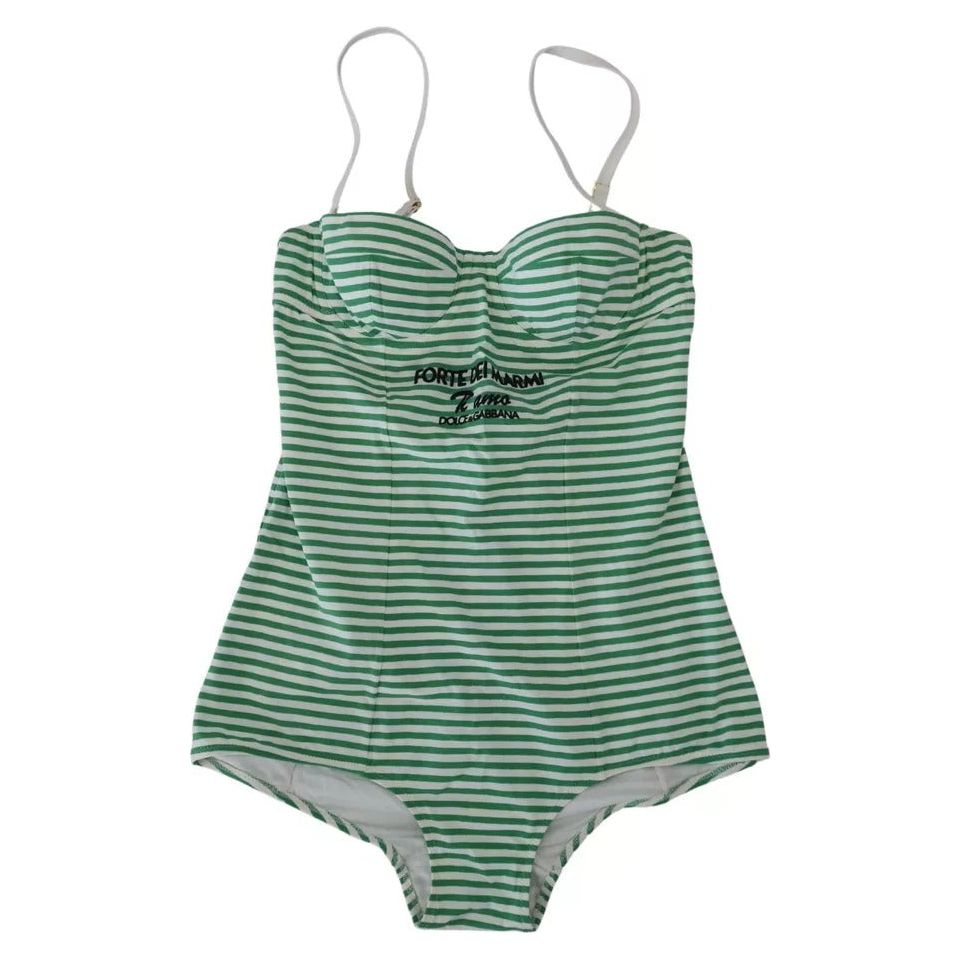 Dolce & Gabbana White Green Stripes One Piece Beachwear Swimwear Dolce & Gabbana