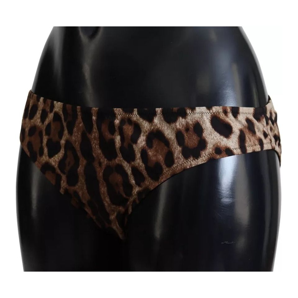 Dolce & Gabbana Brown Leopard Print Swimsuit Swimwear Bikini Bottom Dolce & Gabbana