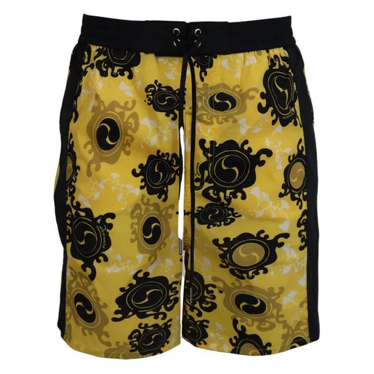 Dsquared² Yellow Black Printed Nylon Beachwear Shorts Swimwear Dsquared²