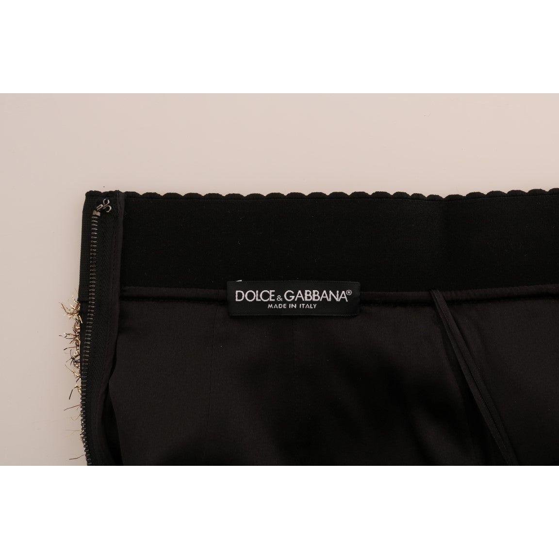 Dolce & Gabbana Elegant Gold Fringe High-Waist Pencil Skirt Dolce & Gabbana