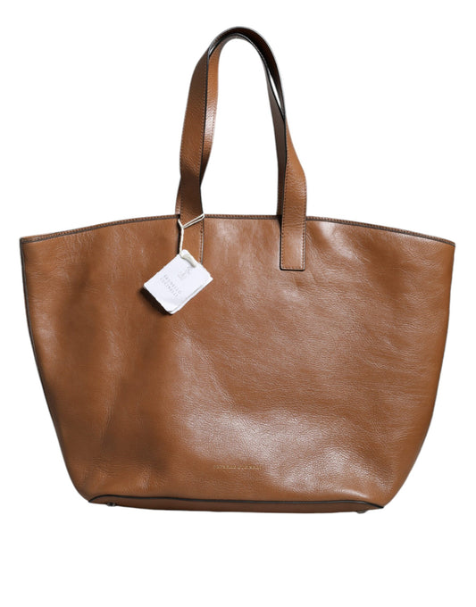 Brunello Cucinelli Brown Leather Logo Shoulder Strap Shopping Tote Bag Brunello Cucinelli