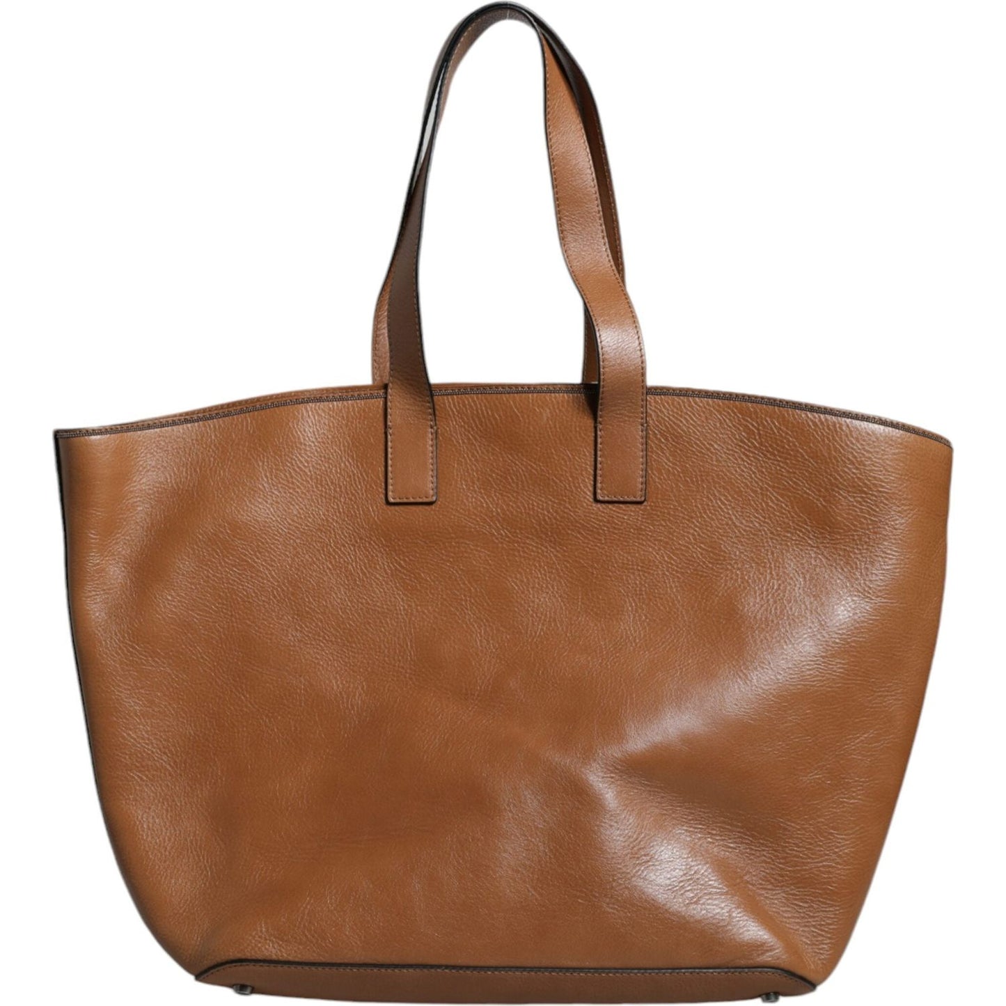 Brunello Cucinelli Brown Leather Logo Shoulder Strap Shopping Tote Bag Brunello Cucinelli