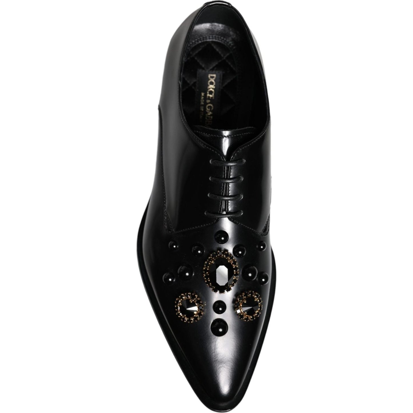 Dolce & Gabbana Black Leather Crystal Lace Up Formal Shoes Dolce & Gabbana