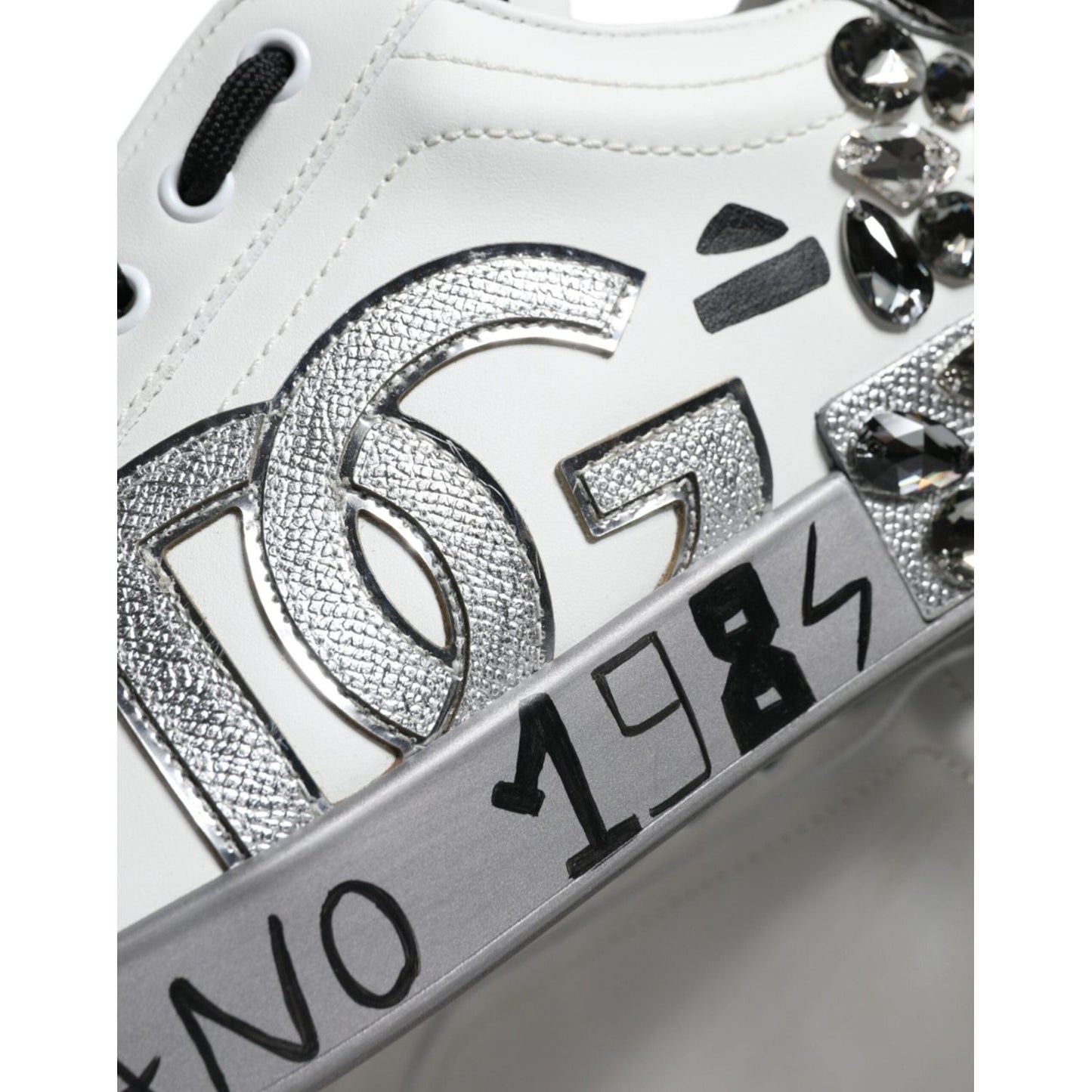 Dolce & Gabbana White Silver Crystal Logo Portofino Sneakers Shoes Dolce & Gabbana