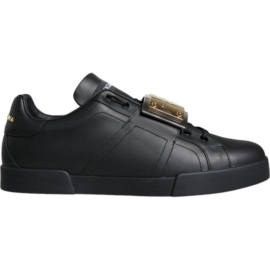 Dolce & Gabbana Black Leather Low Top Portofino Sneakers Shoes Dolce & Gabbana