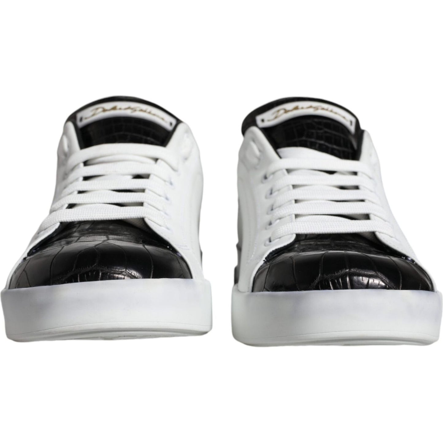 Dolce & Gabbana Black Leather Logo Portofino Sneaker Shoes Dolce & Gabbana