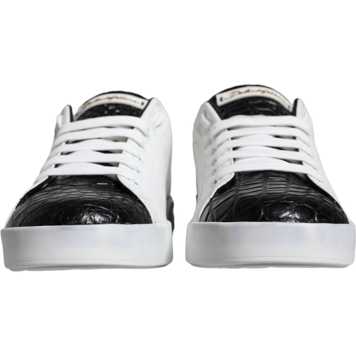 Dolce & Gabbana Black Leather Logo Portofino Sneaker Shoes Dolce & Gabbana