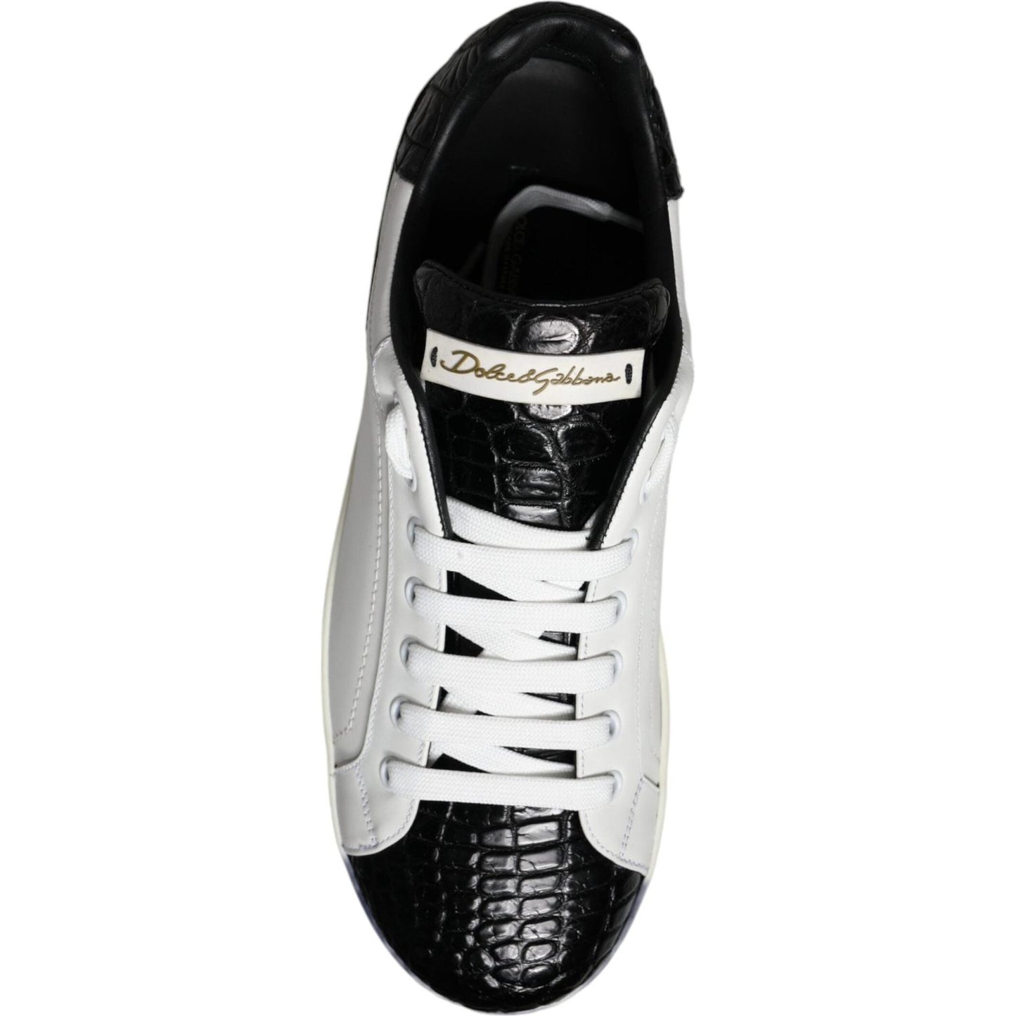 Dolce & Gabbana Black Leather Logo Portofino Sneaker Shoes Dolce & Gabbana