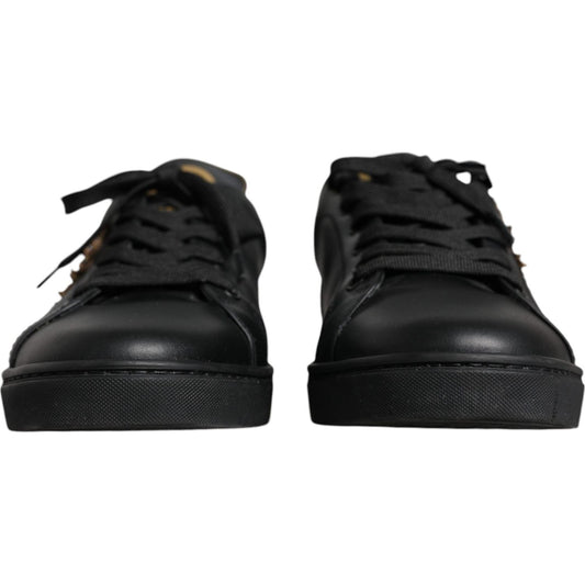 Dolce & Gabbana Black Leather Heart Low Top Casual Sneaker Shoes Dolce & Gabbana