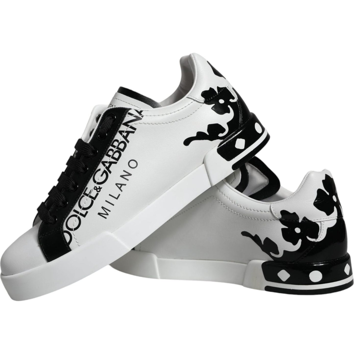 Dolce & Gabbana White Black Leather Crown Milano Sneakers Shoes Dolce & Gabbana