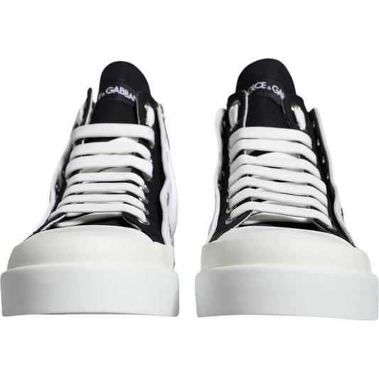 Dolce & Gabbana White Black Cotton Logo High Top Sneaker Shoes Dolce & Gabbana