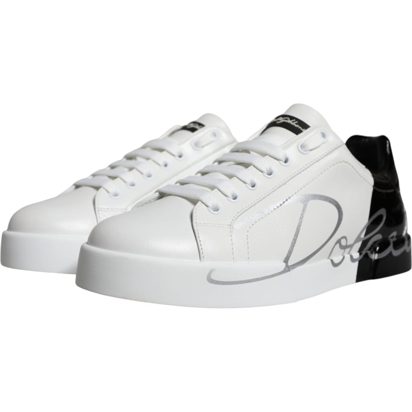 Dolce & Gabbana White Blue Leather Logo Low Top Sneakers Shoes Dolce & Gabbana