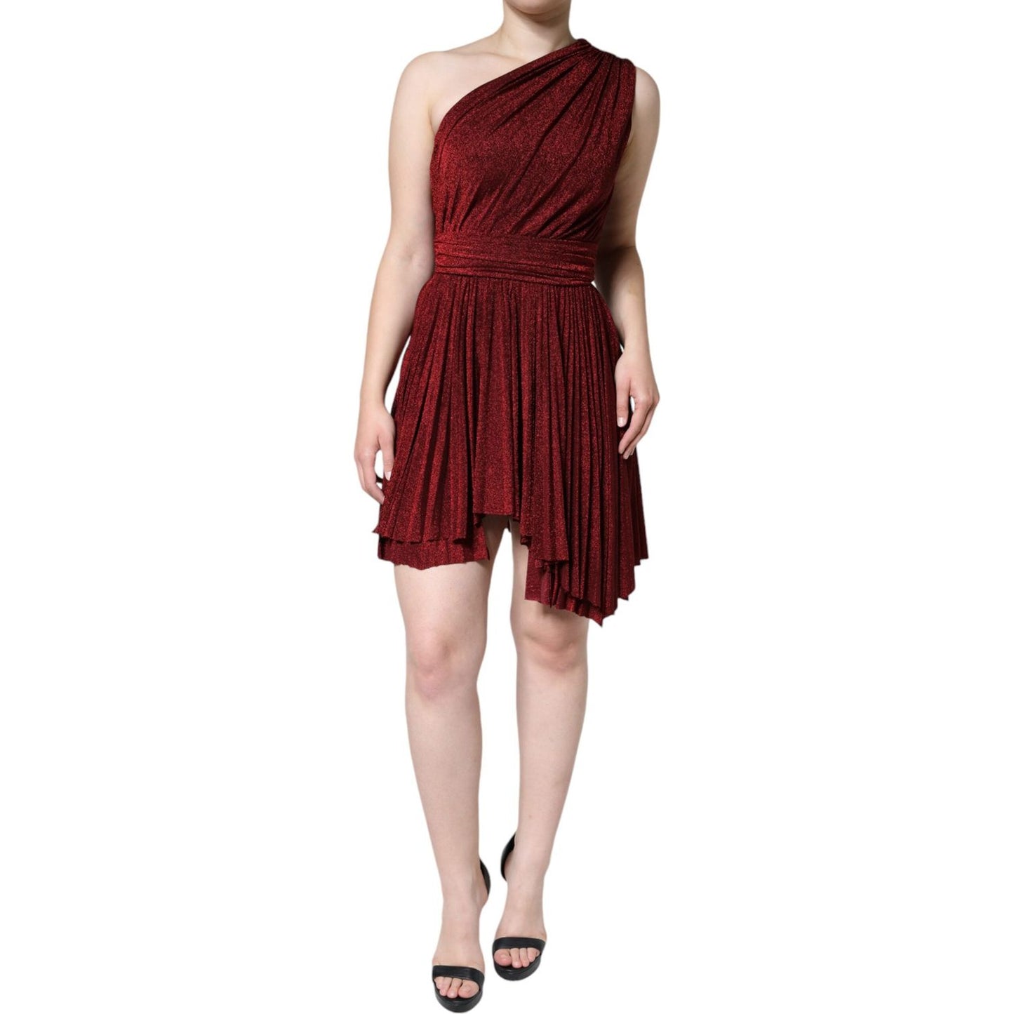 Dolce & Gabbana Red One Shoulder Pleated A-line Mini Dress Dolce & Gabbana